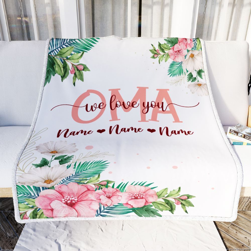 Personalized Oma Blanket From Grandkids Granddaughter Grandson We Love You Floral, Mother's Day Blanket, Mothers Day Birthday Gifts For Mom