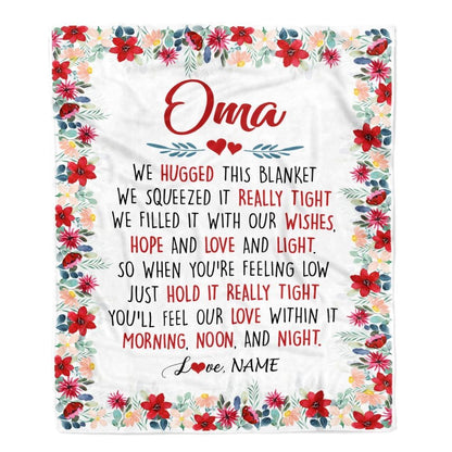 Personalized Oma Blanket From Grandkids Grandson Granddaughter We Hugged This, Mother's Day Blanket, Mothers Day Birthday Gifts For Mom