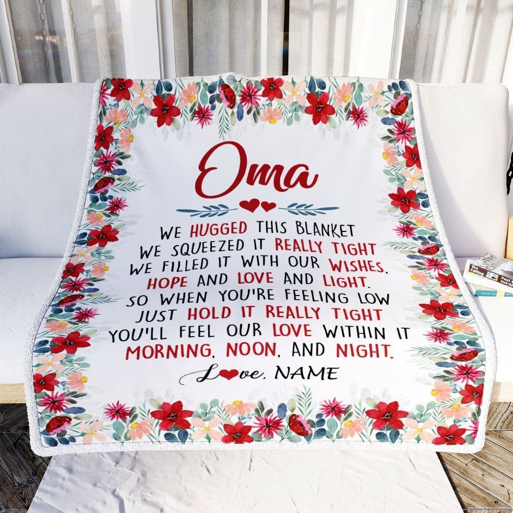 Personalized Oma Blanket From Grandkids Grandson Granddaughter We Hugged This, Mother's Day Blanket, Mothers Day Birthday Gifts For Mom