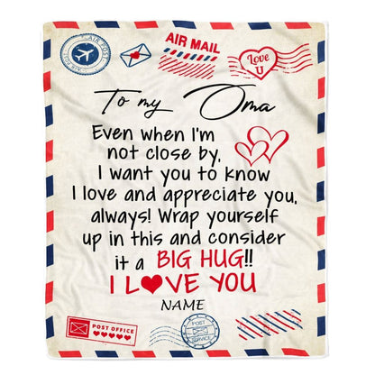 Personalized Oma Blanket From Grandkids I Love You Hugs Air Mail Letter, Mother's Day Blanket, Mothers Day Birthday Gifts For Mom