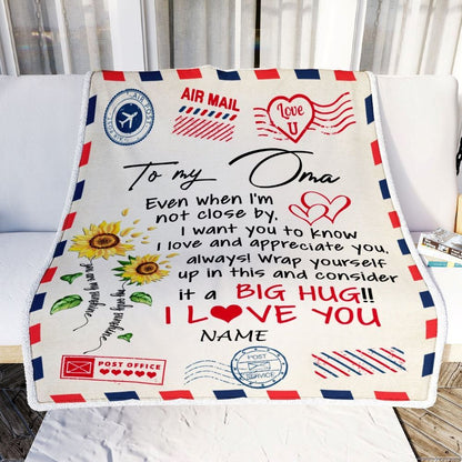 Personalized Oma Blanket From Grandkids Love Big Hug Air Mail Letter Sunflower, Mother's Day Blanket, Mothers Day Birthday Gifts For Mom