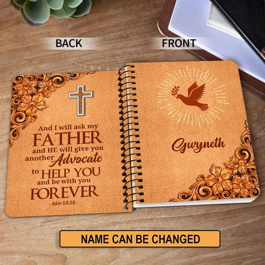 Personalized Orange Spiral Journal John 1416 Cross And Pigeon Scripture Gifts For Christian People