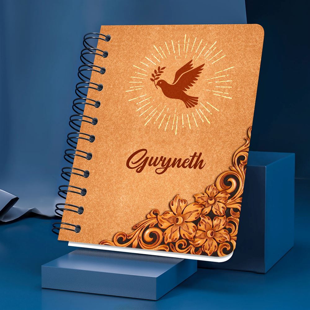 Personalized Orange Spiral Journal John 1416 Cross And Pigeon Scripture Gifts For Christian People