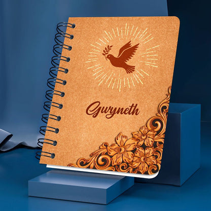 Personalized Orange Spiral Journal John 1416 Cross And Pigeon Scripture Gifts For Christian People