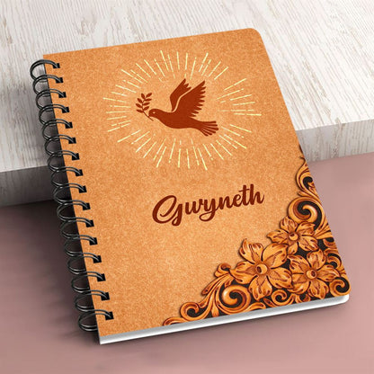 Personalized Orange Spiral Journal John 1416 Cross And Pigeon Scripture Gifts For Christian People