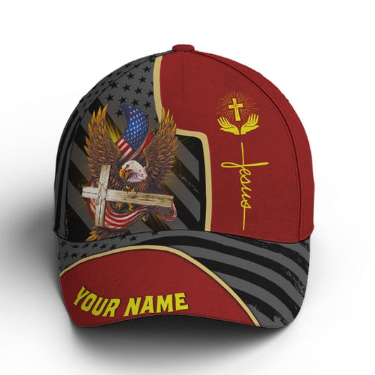 Personalized Patriotic American Eagle With Cross Baseball Cap, Christian Baseball Cap, Religious Cap, Jesus Gift, Jesus Hat