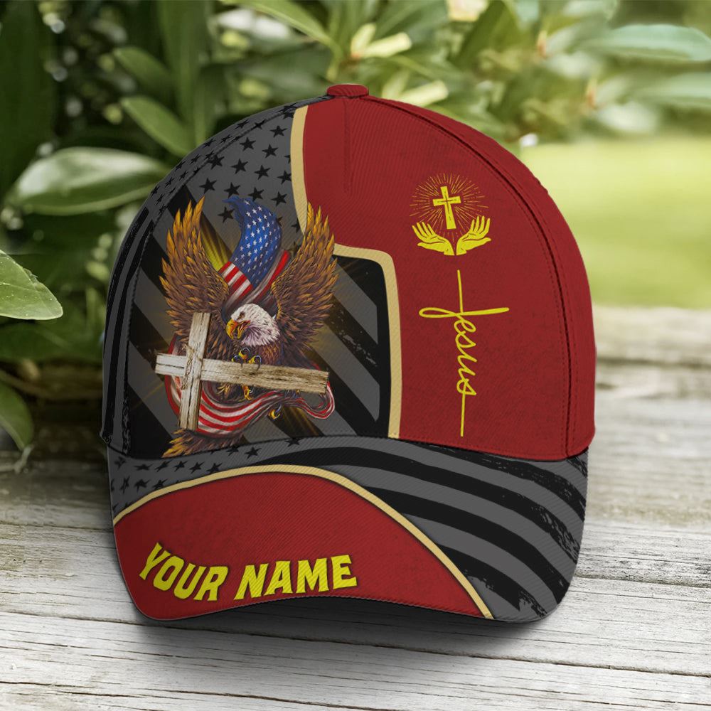 Personalized Patriotic American Eagle With Cross Baseball Cap, Christian Baseball Cap, Religious Cap, Jesus Gift, Jesus Hat