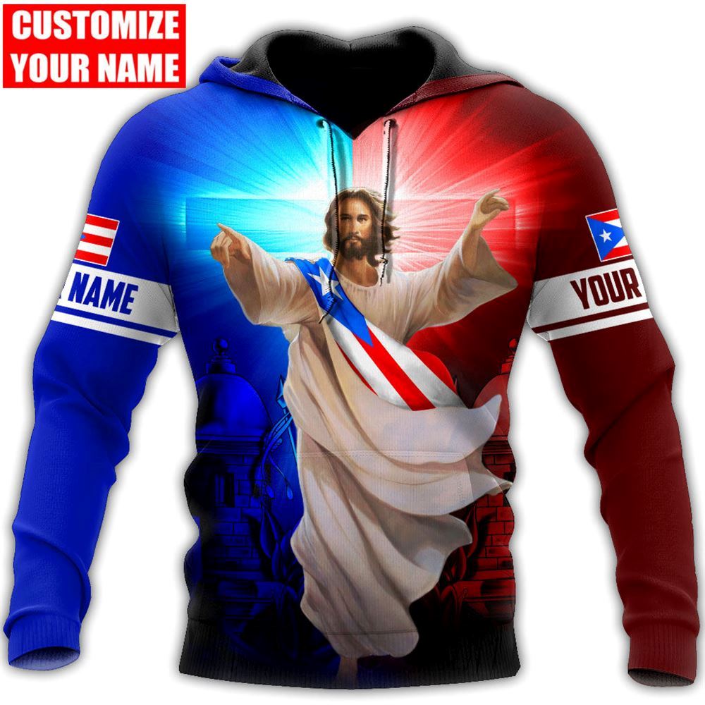 Personalized Puerto Rico Jesus Cross Light God 3D Hoodie For Man And Women, Jesus Printed 3D Hoodie
