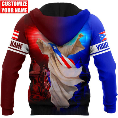 Personalized Puerto Rico Jesus Cross Light God 3D Hoodie For Man And Women, Jesus Printed 3D Hoodie