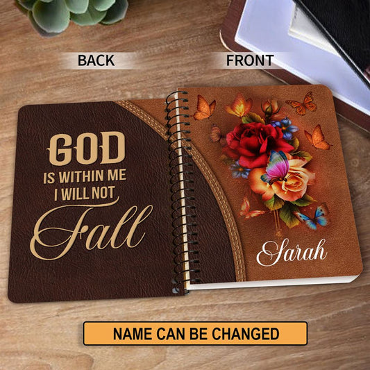 Personalized Rose Spiral Journal God Is Within Me I Will Not Fall, Religious Gifts For Christian