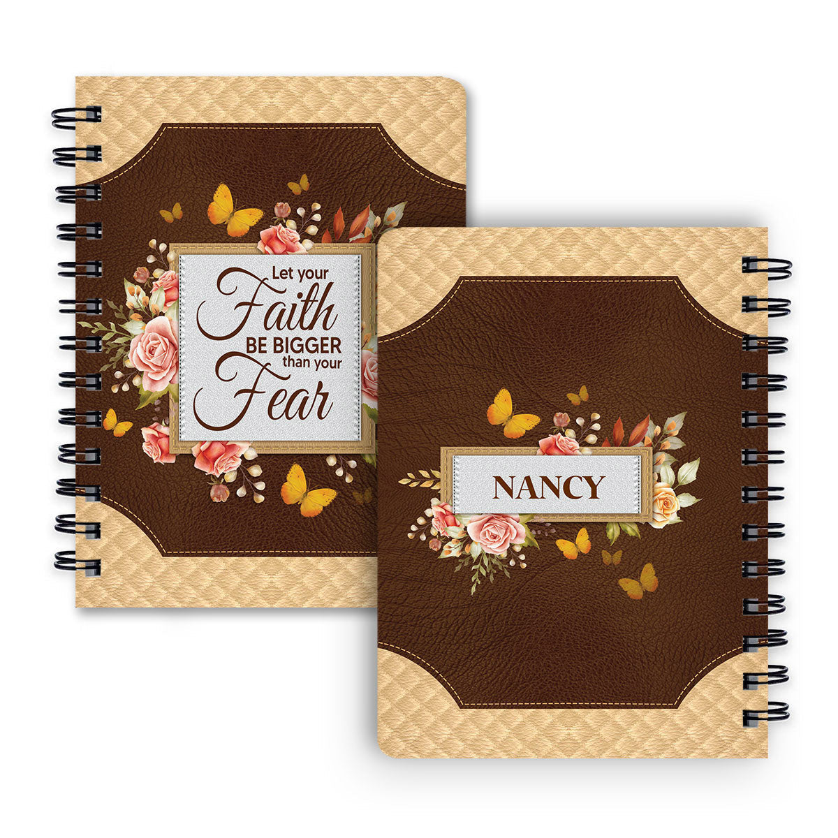 Personalized Rose Spiral Journal Let Your Faith Be Bigger Than Your Fear, Religious Gifts For Christian