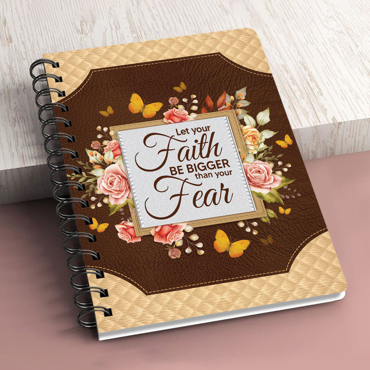Personalized Rose Spiral Journal Let Your Faith Be Bigger Than Your Fear, Religious Gifts For Christian