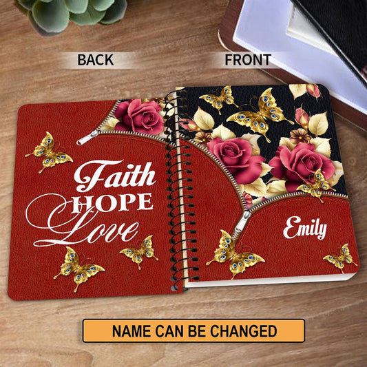 Personalized Rose Spiral Notebook Faith Hope Love, Christian Spiral Notebooks
