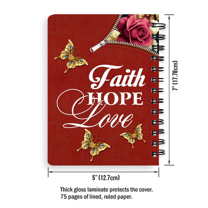 Personalized Rose Spiral Notebook Faith Hope Love, Christian Spiral Notebooks