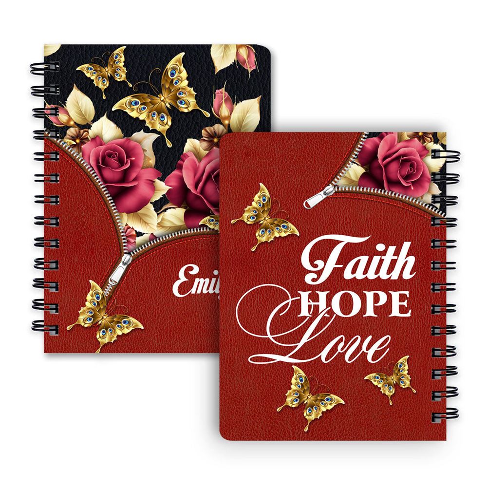 Personalized Rose Spiral Notebook Faith Hope Love, Christian Spiral Notebooks