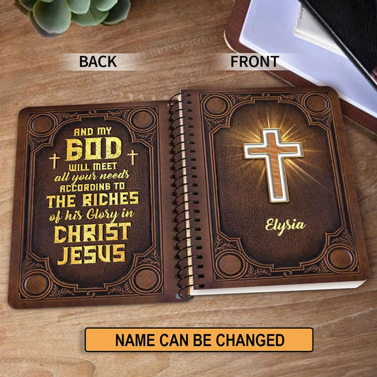 Personalized Shining Cross Spiral Journal Philippians 419 Religious Gifts For Christian People