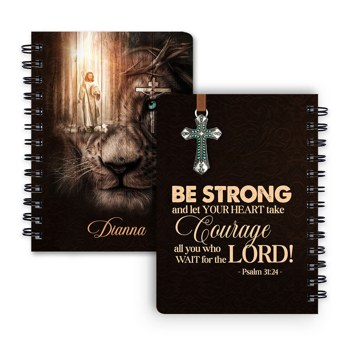 Personalized Spiral Journal Be Strong And Let Your Heart Take Courage, Religious Gifts For Christian