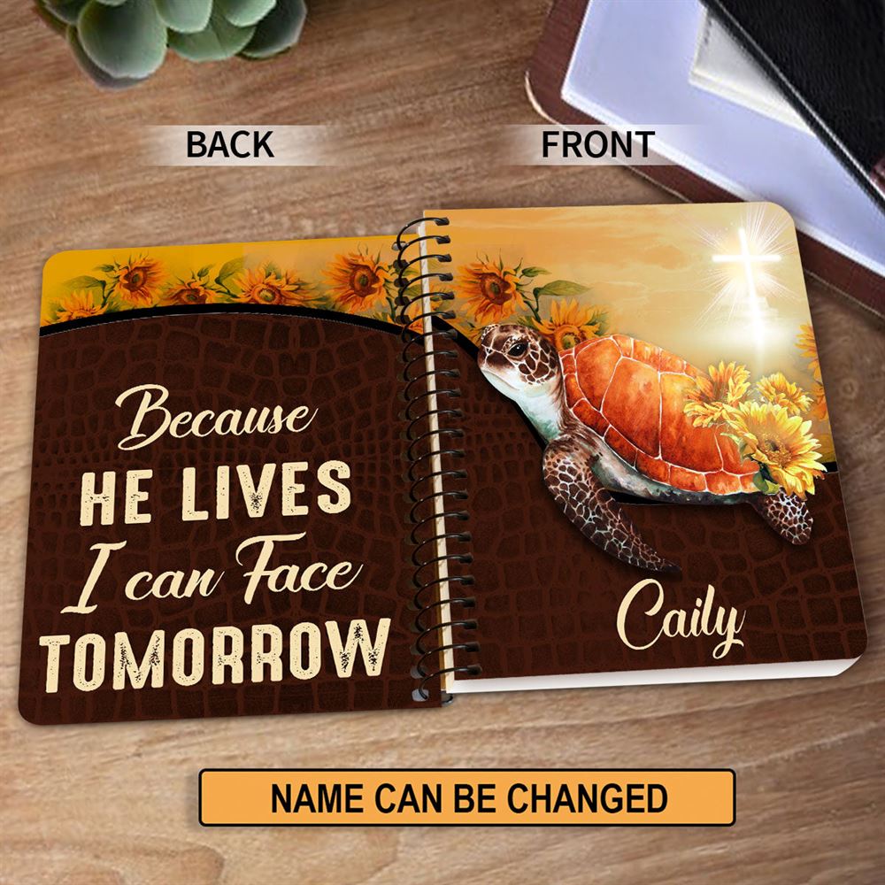 Personalized Spiral Journal Because He Lives I Can Face Tomorrow, Religious Gifts For Christian