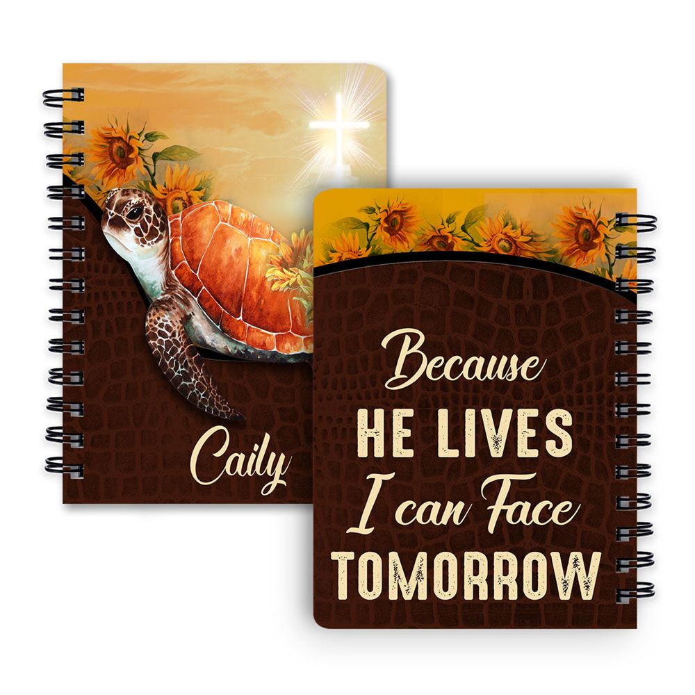Personalized Spiral Journal Because He Lives I Can Face Tomorrow, Religious Gifts For Christian