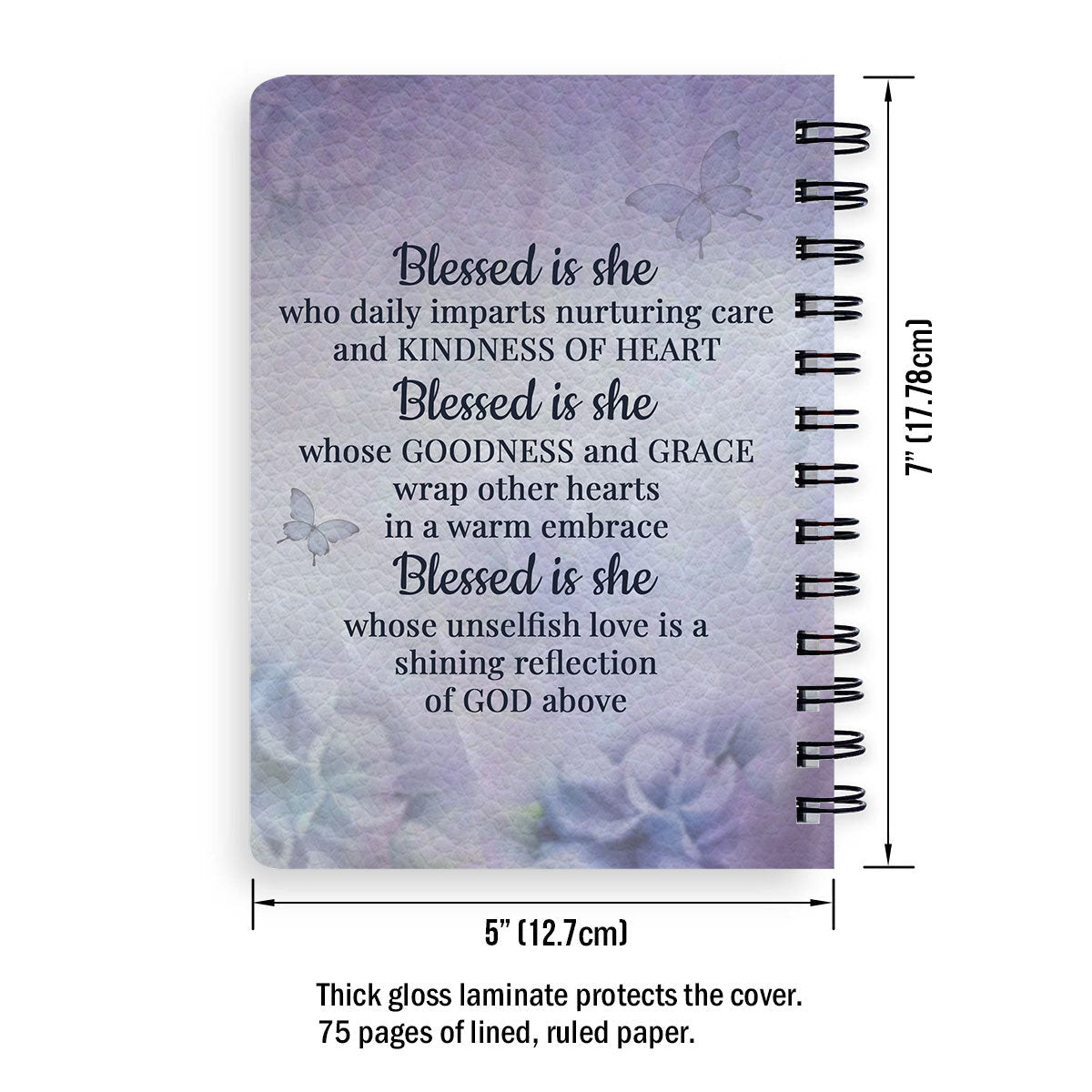 Personalized Spiral Journal Blessed Is She Who Daily Imparts Nurturing Care And Kindness Of Heart, Christian Art Gifts Journal