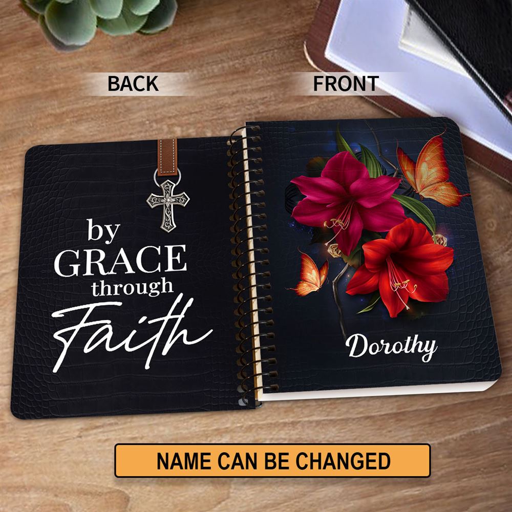 Personalized Spiral Journal By Grace Through Faith, Religious Gifts For Christian
