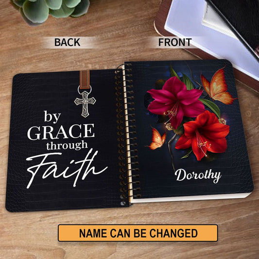 Personalized Spiral Journal By Grace Through Faith, Religious Gifts For Christian