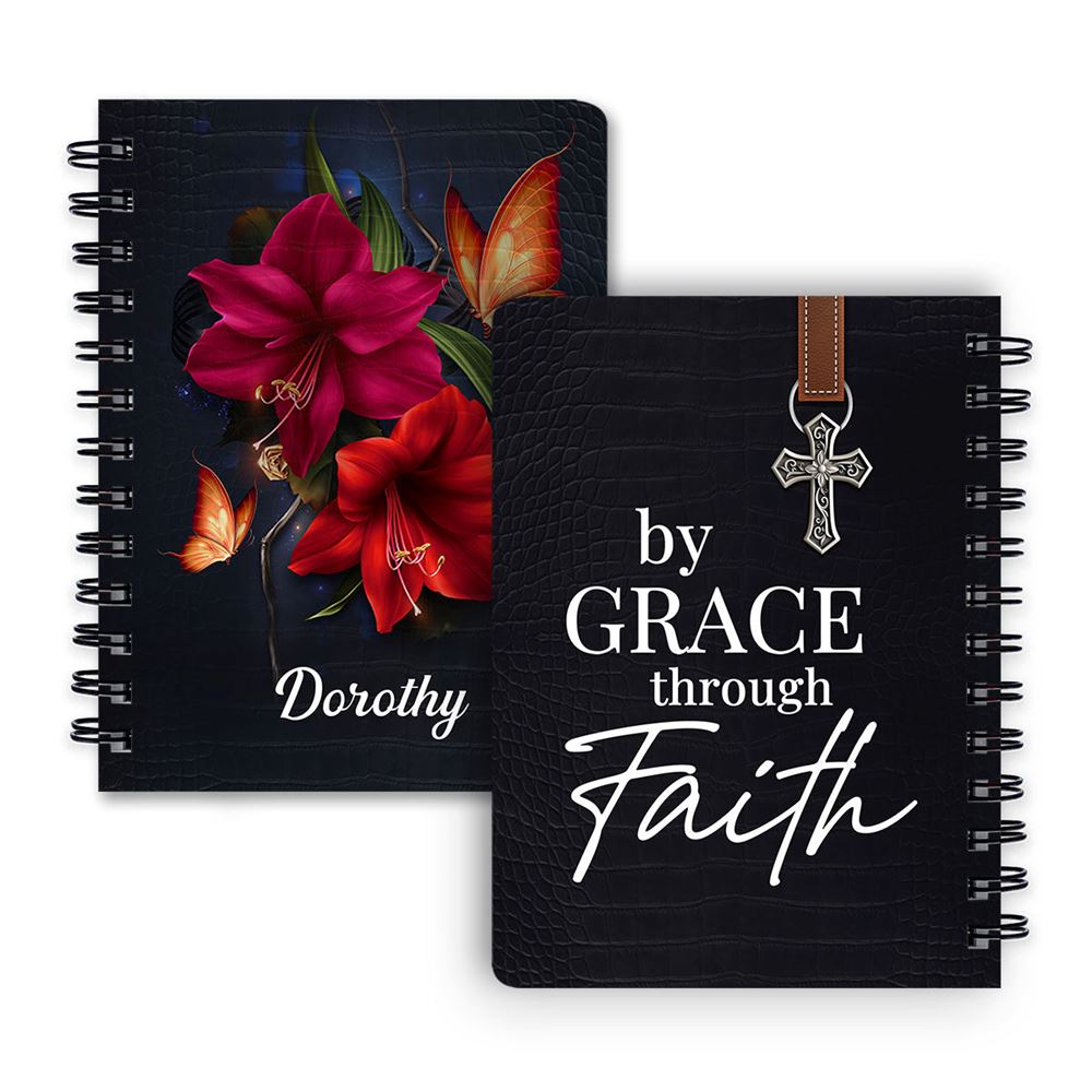 Personalized Spiral Journal By Grace Through Faith, Religious Gifts For Christian