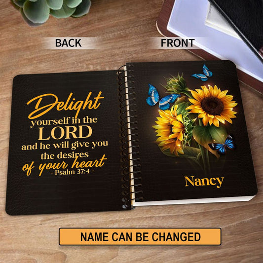 Personalized Spiral Journal Delight Yourself In The Lord, Religious Gifts For Christian
