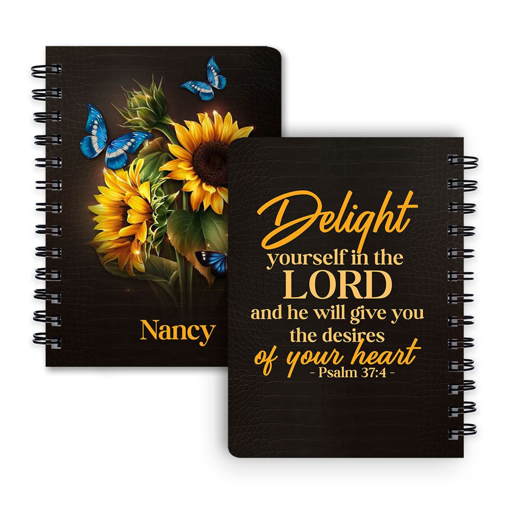 Personalized Spiral Journal Delight Yourself In The Lord, Religious Gifts For Christian