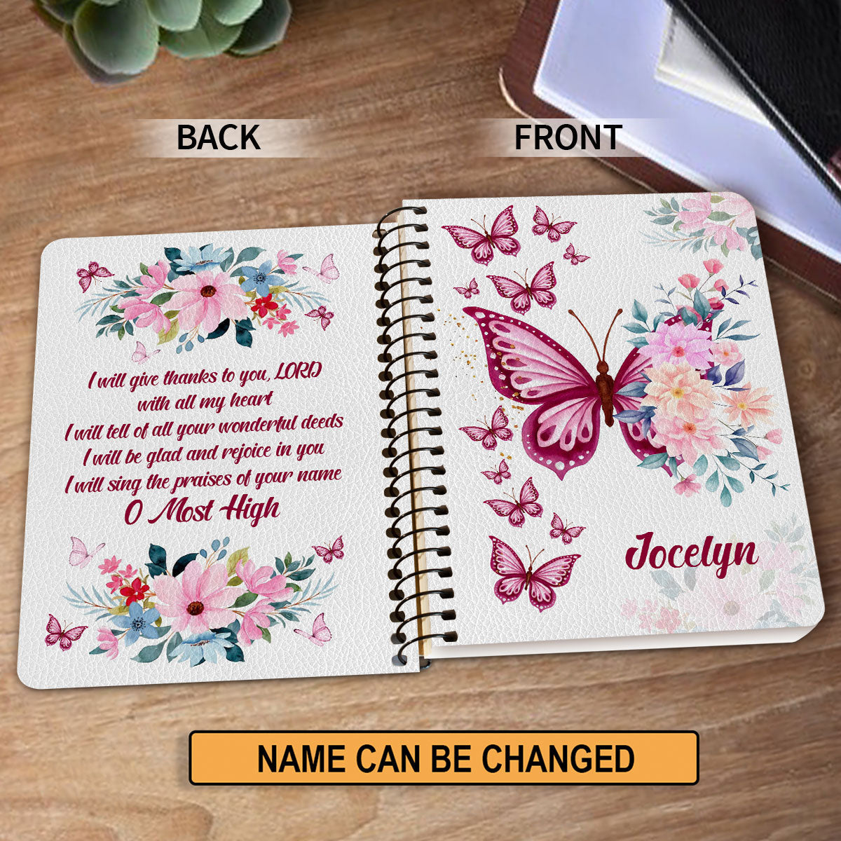 Personalized Spiral Journal Flower & Butterfly Psalms 91 Christian Gifts For Family, Religious Gifts For Christian