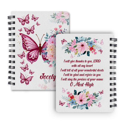 Personalized Spiral Journal Flower & Butterfly Psalms 91 Christian Gifts For Family, Religious Gifts For Christian