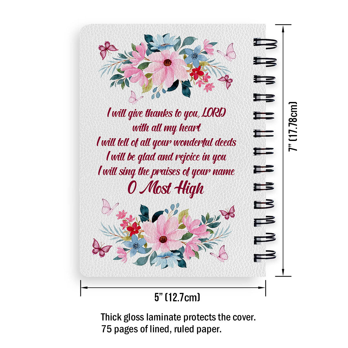 Personalized Spiral Journal Flower & Butterfly Psalms 91 Christian Gifts For Family, Religious Gifts For Christian