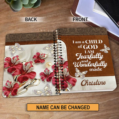 Personalized Spiral Journal I Am Fearfully And Wonderfully Made, Christian Art Gifts Journal