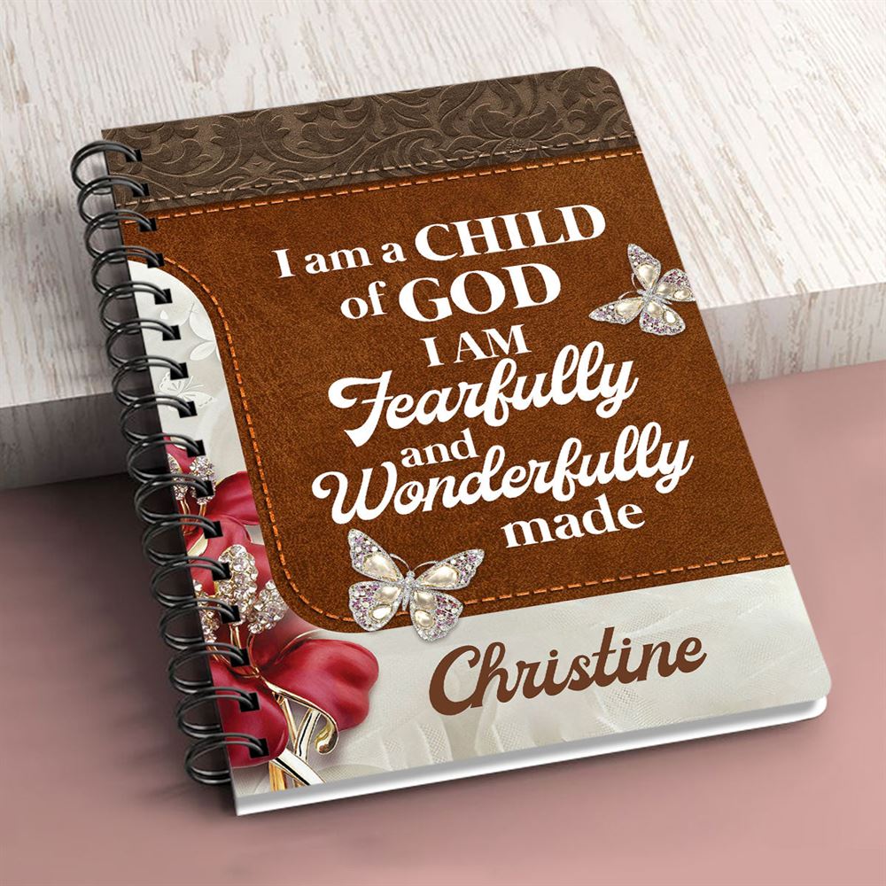 Personalized Spiral Journal I Am Fearfully And Wonderfully Made, Christian Art Gifts Journal