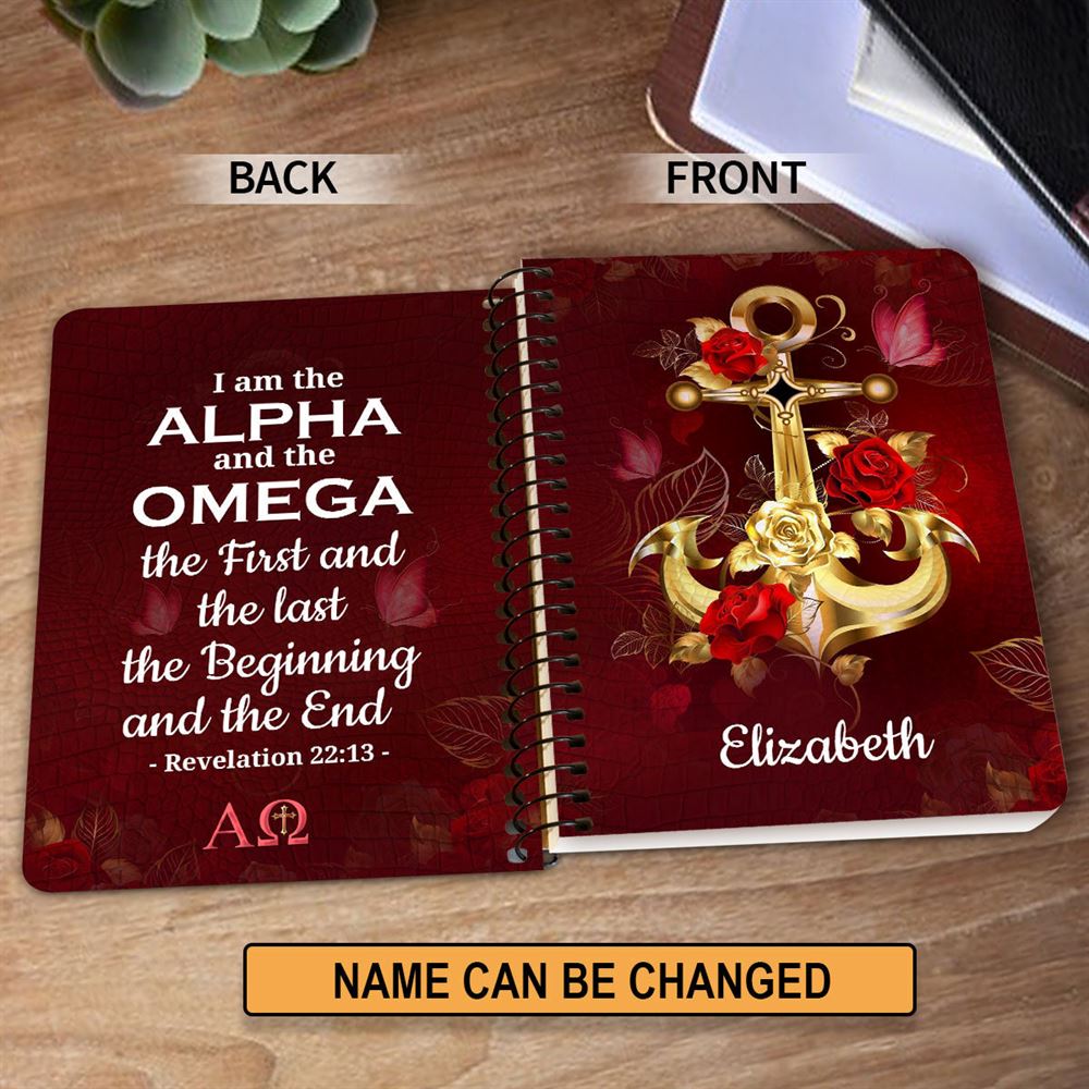 Personalized Spiral Journal I Am The First And The Last, Christian Art Gifts Journal