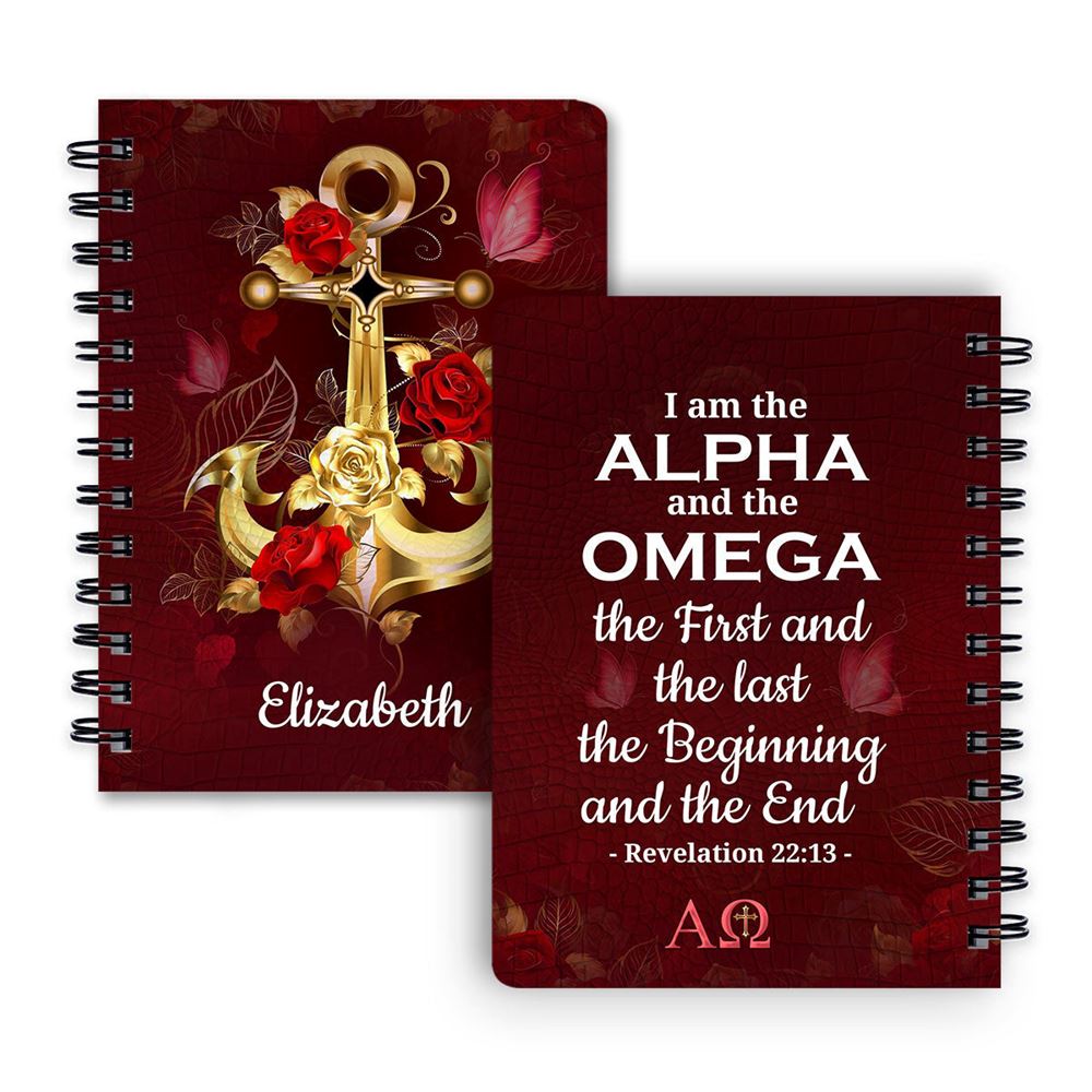 Personalized Spiral Journal I Am The First And The Last, Christian Art Gifts Journal