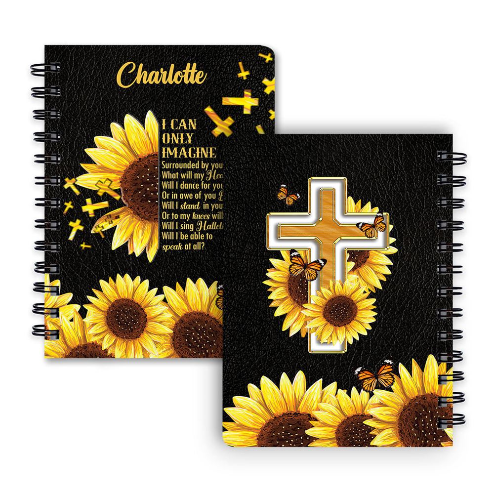 Personalized Spiral Journal I Can Only Imagine Sunflower And Cross Useful Gift For Church Members