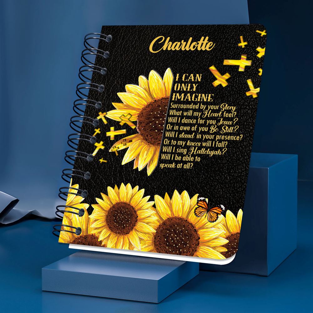 Personalized Spiral Journal I Can Only Imagine Sunflower And Cross Useful Gift For Church Members