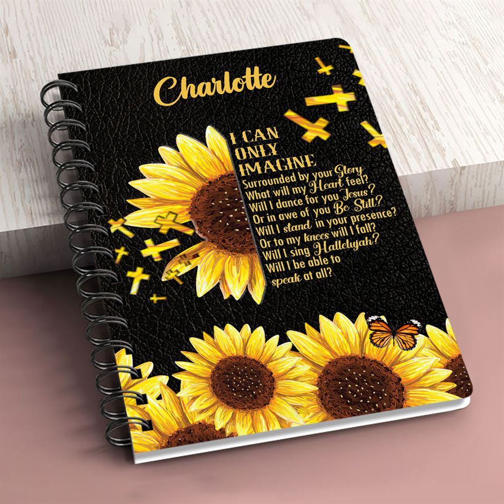 Personalized Spiral Journal I Can Only Imagine Sunflower And Cross Useful Gift For Church Members