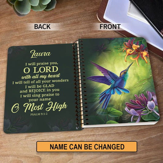 Personalized Spiral Journal I Will Tell Of All Your Wonders, Christian Art Gifts Journal