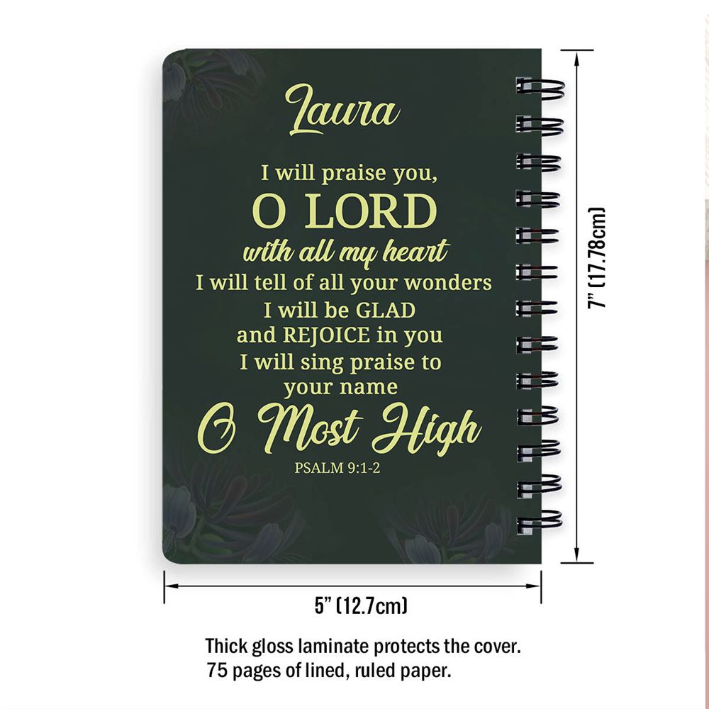 Personalized Spiral Journal I Will Tell Of All Your Wonders, Christian Art Gifts Journal