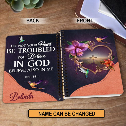 Personalized Spiral Journal Let Not Your Heart Be Troubled, Christian Art Gifts Journal