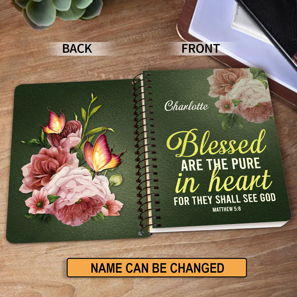 Personalized Spiral Journal Matthew 58 Inspirational Christ Gifts For Everyone Blessed Are The Pure In Heart