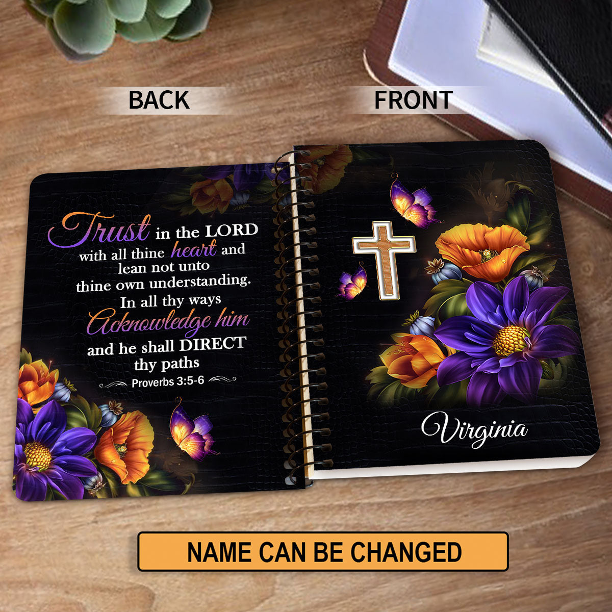Personalized Spiral Journal Trust In The Lord With All Your Heart Proverbs 35 6 Cross And Flower, Religious Gifts For Christian
