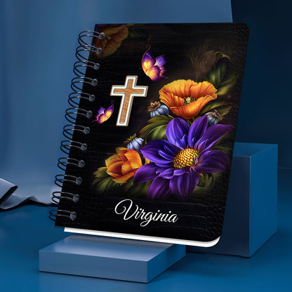 Personalized Spiral Journal Trust In The Lord With All Your Heart Proverbs 35 6 Cross And Flower, Religious Gifts For Christian