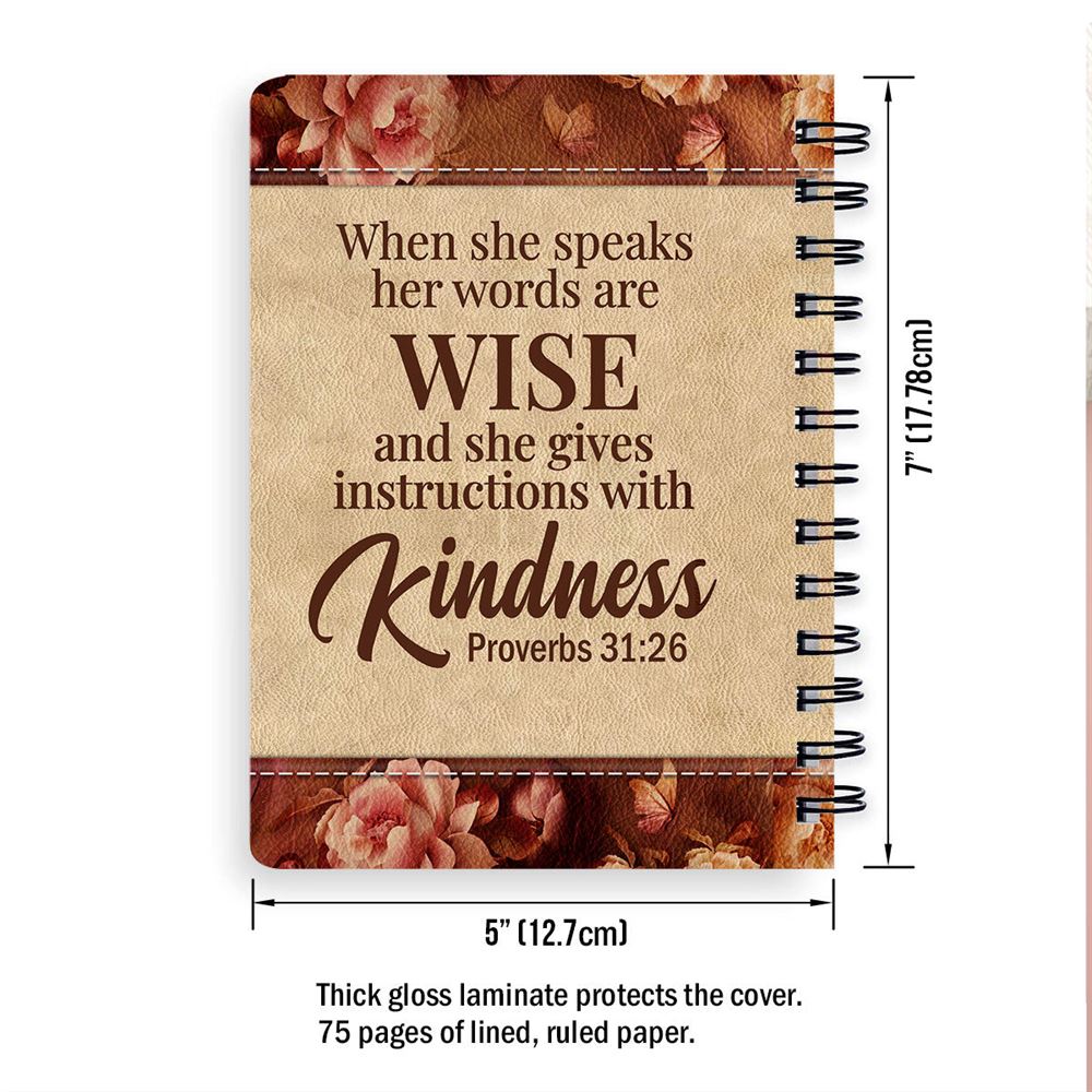 Personalized Spiral Journal When She Speaks Her Words Are Wise, Christian Art Gifts Journal