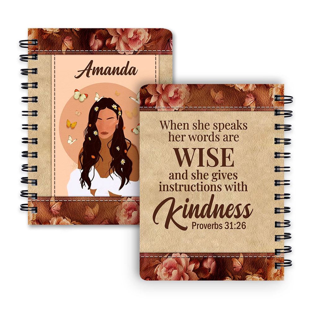 Personalized Spiral Journal When She Speaks Her Words Are Wise, Christian Art Gifts Journal