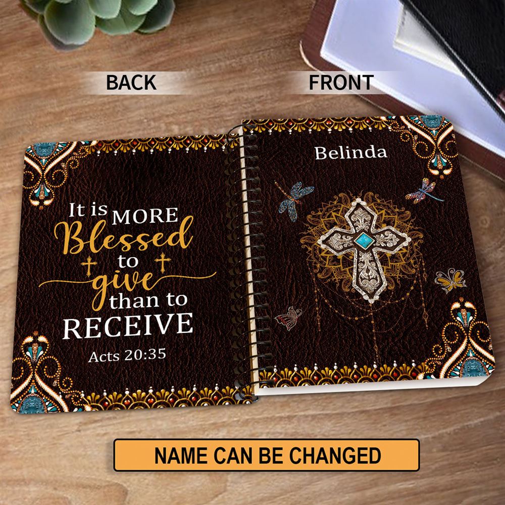 Personalized Spiral Notebook It Is More Blessed To Give Than To Receive, Religious Spiral Notebooks