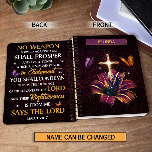 Personalized Spiral Notebook No Weapon Formed Against You Shall Prosper, Religious Spiral Notebooks