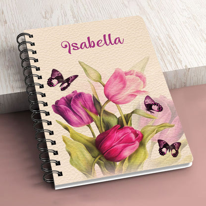 Personalized Spiral Notebook Scripture Gifts For Christian Friends Tulip And Butterfly, Religious Spiral Notebooks